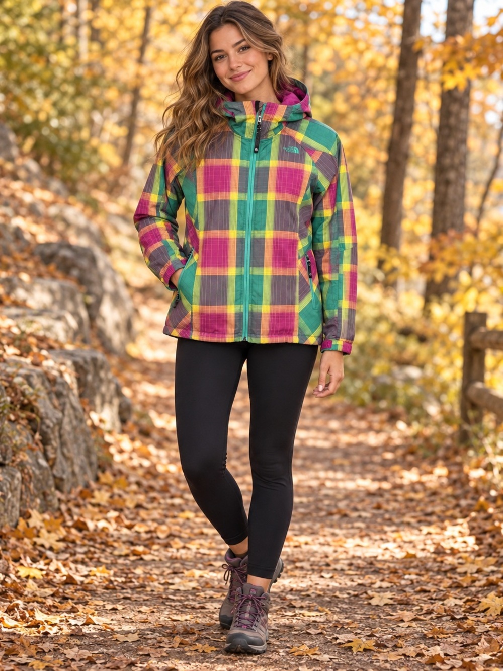 The North Face Plaid Fleece Lined Hooded Jacket Women’s Medium Gorpcore